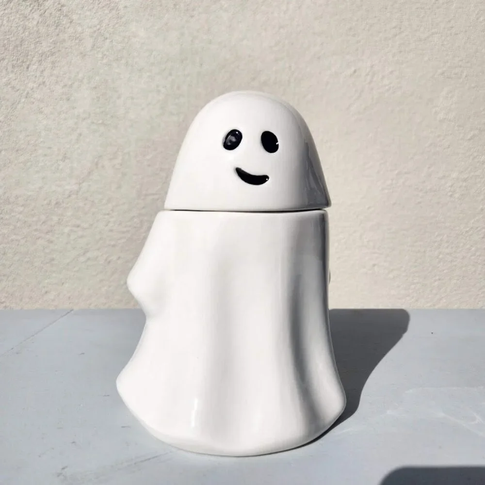 NEW Ceramic Ghost Cookie Jar Treat Food Storage Candy Kitchen Decor White Party